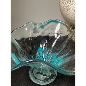 Hand made and blown wavy glass bowl with  signature